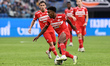 Marquinhos (C) of Spartak Moscow in action during the Russian Premier League match between...