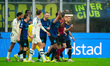 FC Internazionale players protest against referee Gianluca Manganiello during the Italian...