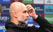 Pep Guardiola, manager of Manchester City, speaks during a press conference at the Premier...