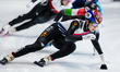 Ji Hyun Choi of the Republic of Korea skates ahead of the group in the Women's 3000m Relay...