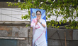 A large cutout of Mamata Banerjee, West Bengal's Chief Minister and TMC leader, is seen on...