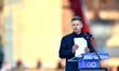Peter Magyar, a prime ministerial candidate of Hungary, speaks during a rally of the Tisza...