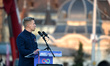 Peter Magyar, a prime ministerial candidate of Hungary, speaks during a rally of the Tisza...