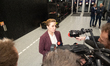 Chairwoman of the Social Democratic Party, Mette Frederiksen, answers questions from journ...