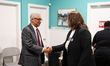 Rep. Bobby Scott shakes hands with Amanda Pittman of Affordable Virginia after a SNAP roun...