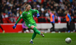 Hannah Hampton of England reacts during the 2027 FIFA Women's World Cup Qualifier match be...