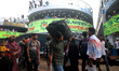 A large crowd gathers at the launch terminal ahead of Eid-ul-Fitr in Dhaka, Bangladesh, on...