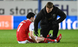 Joe Powell of Rotherham United receives medical treatment during the Sky Bet League 1 matc...