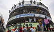 A large crowd of passengers gathers at Sadarghat launch terminal as they travel to their h...