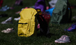 Backpacks and shoes representing those killed in the U.S. bombing of an elementary school...