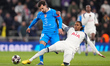 Djed Spence of Tottenham Hotspur wins a tackle during the UEFA Champions League match betw...