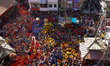 Nepali revelers participate in the annual ''Paha Chahre'' chariot festival, praying for go...