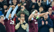John McGinn of Aston Villa (right) celebrates a goal during the UEFA Europa League Round o...