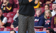 Gonzaga Bulldogs head coach Lisa Fortier reacts during the second half of a first-round ga...