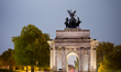 Wellington Arch is illuminated at night in London, United Kingdom, on October 29, 2025. Th...