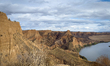 View from Mirador del Cambron shows the eroded ravines of the Barrancas de Burujon above t...