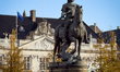 The equestrian statue of King Christian V is seen at Kongens Nytorv in Copenhagen, Denmark...