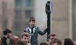 Newcastle fans gather outside St James' Park as they wait for Sunderland fans during the P...