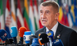 Czech Republic's President Andrej Babis speaks to journalists as he arrives prior to the E...
