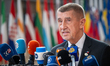 Czech Republic's President Andrej Babis speaks to journalists as he arrives prior to the E...