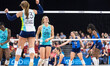 Callie Schwarzenbach #25 of LOVB Madison celebrates a point against LOVB Houston at the Al...