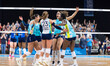 LOVB Madison celebrates a 3-set sweep win against LOVB Houston at the Alliant Energy Cente...