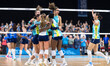 LOVB Madison celebrates a 3-set sweep win against LOVB Houston at the Alliant Energy Cente...