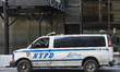 NYPD police vehicles and barricades around the streets surrounding Trump Tower in Fifth Av...
