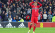 Brennan Johnson of Wales shows his frustration after missing a penalty during the FIFA Wor...