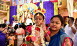 Young girls participate in the 'Kumari Puja' ritual as part of the annual Hindu festival o...