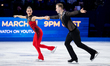 Anastasiia Metelkina and Luka Berulava of Georgia perform in the pairs short program durin...