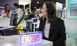 Mariana Leitao, president of the Liberal Initiative party, visits the Qualifica Fair--an e...
