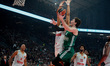 Cedi Osman attempts to score during the EuroLeague Round 34 game between Panathinaikos BC...