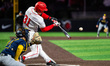 Quinten Perilli of the Rutgers Scarlet Knights hits the ball during an NCAA baseball game...
