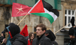 Participants gather for the Palestinian Land Day demonstration at the Grand Army of Napole...