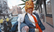 A man dressed as ''Mad King Supreme'' attends the No Kings rally in Boston, United States,...