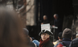 A man dressed in colonial attire attends the No Kings rally in Boston, United States, on M...