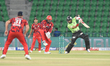 Sikandar Raza plays a shot during the Pakistan Super League (PSL) match between Lahore Qal...