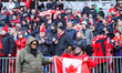 Team Canada fans cheer for the team during an international friendly match between Canada...