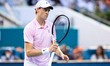 Jannik Sinner of Italy gestures with his racket against Jiri Lehecka of Czechia during the...