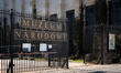 The main gate of the National Museum is seen with the large Muzeum Narodowe lettering in W...