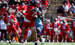 Greyson Vorgang of the Rutgers Scarlet Knights takes a shot during an NCAA men's lacrosse...
