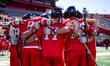 The Rutgers Scarlet Knights huddle before an NCAA men's lacrosse game at SHI Stadium in Pi...