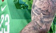 Tattoos on the arm of goalkeeper Mark Flekken of the Netherlands during the friendly inter...