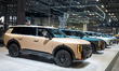 A row of Kia SUVs is displayed at the New York International Auto Show media day at the Ja...