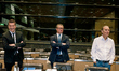 Matthieu Pigasse, founder of Combat press group, Jerome Nomme, president of KKR France, an...