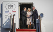 French President Emmanuel Macron and his wife Brigitte Macron arrive at Sungnam Military A...