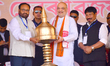 India's Home Minister and Bharatiya Janata Party (BJP) leader Amit Shah attends a public r...