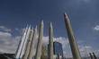 Iran-made ballistic missiles and two satellite carriers are displayed at a war museum in T...