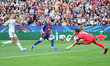 Ewa Pajor and Misa Rodriguez play during the match between FC Barcelona Femeni and Real Ma...
